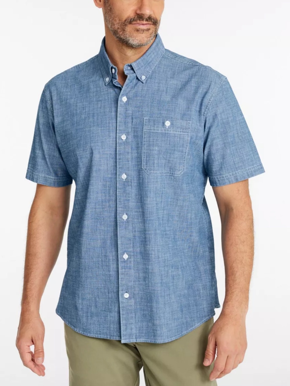 L.L. Bean Men’s Comfort Stretch Chambray Shirt XL Blue Short Sleeve Button Down